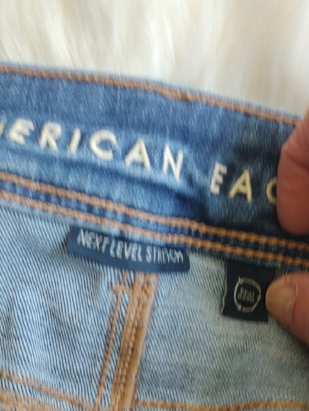 American Eagle Light Blue Denim Jeans with Tan Stitching - Picture 5 of 9